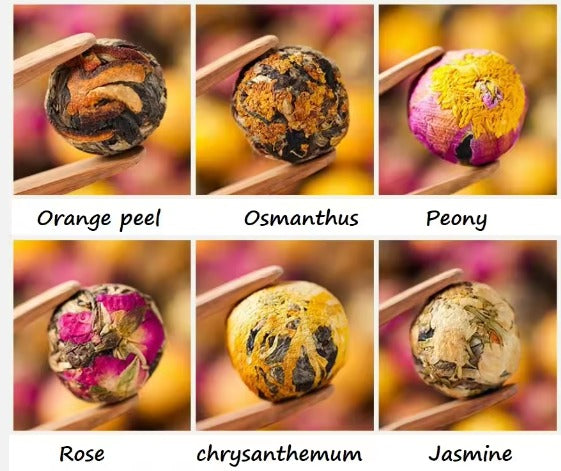 White Tea Balls w/ Fruit and/or Flowers (6-Pack, 1 of Each)