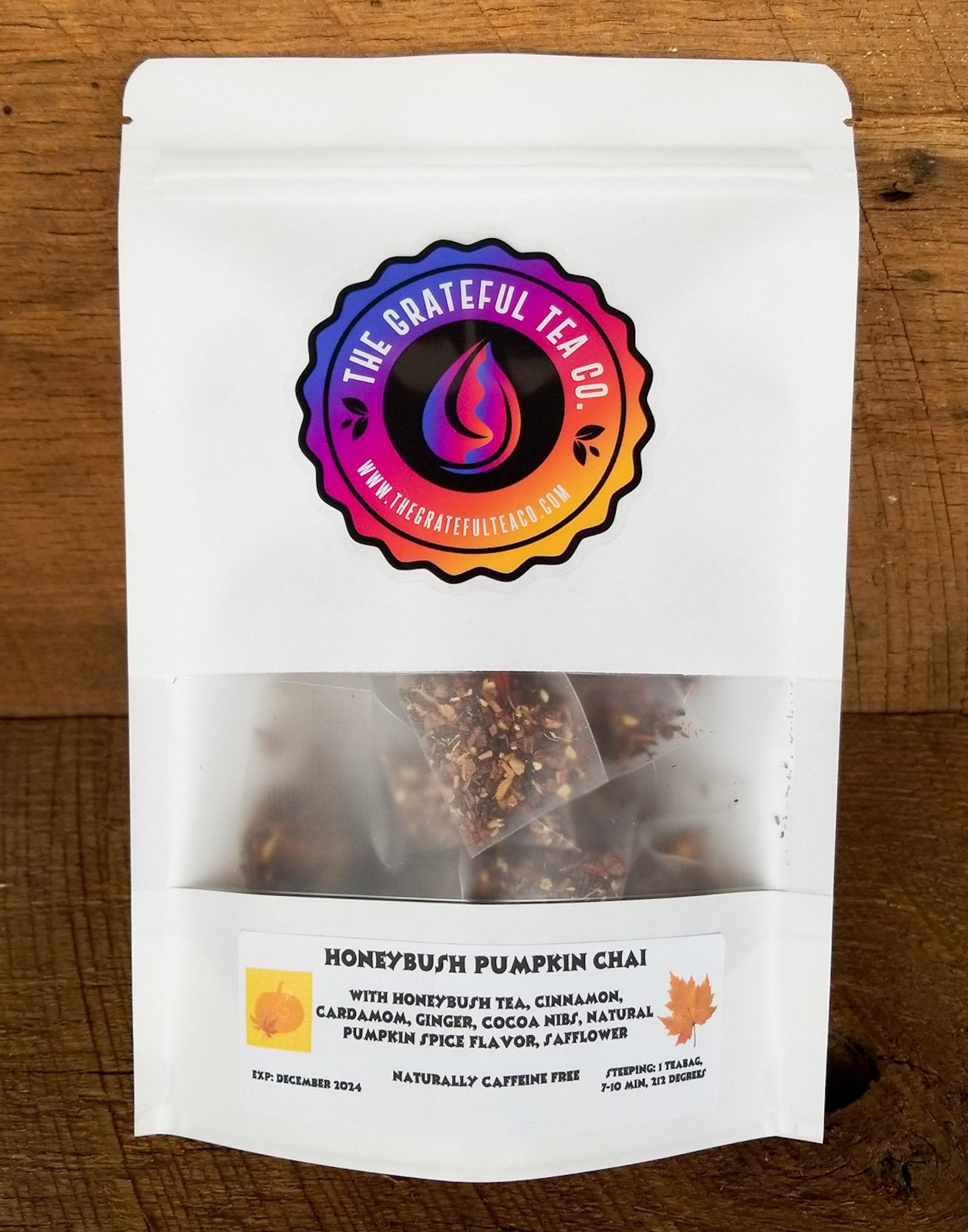 Honeybush Pumpkin Chai, 15 Sachets, Naturally Caffeine-Free Teabags The Grateful Tea Co.