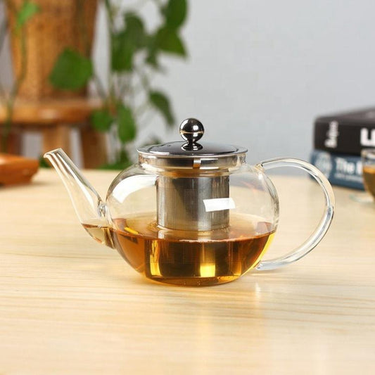 Glass Teapot With Infuser and Lid (30oz.) Choose Stainless Steel or Glass Infuser & Lid Teaware The Grateful Tea Co.