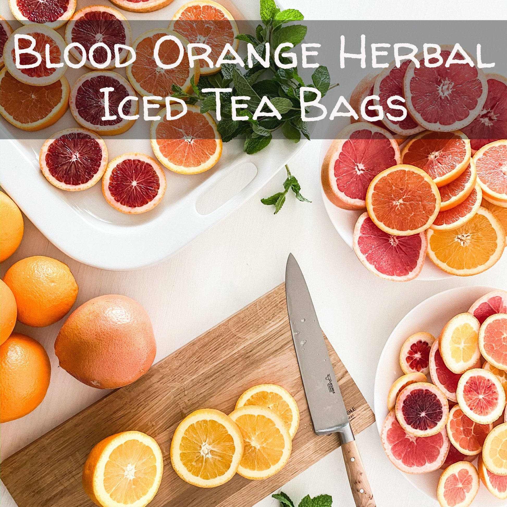 Blood Orange Herbal Iced Tea Bags, Caffeine Free, available in quantities of 1, 6 or 12 quart size pouches Iced Tea The Grateful Tea Co.