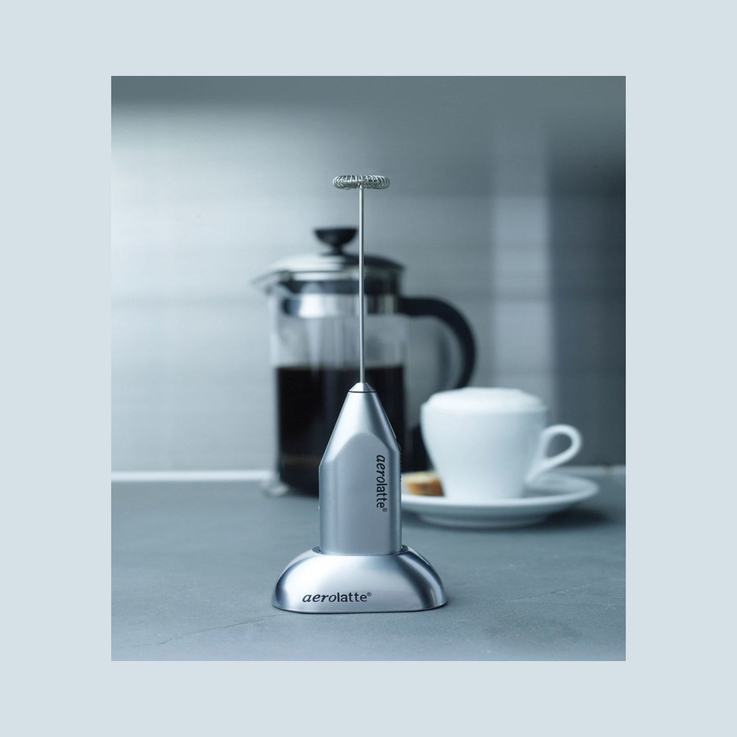 Aerolatte Satin Finish Milk Frother with Counter Stand The Grateful Tea Co.