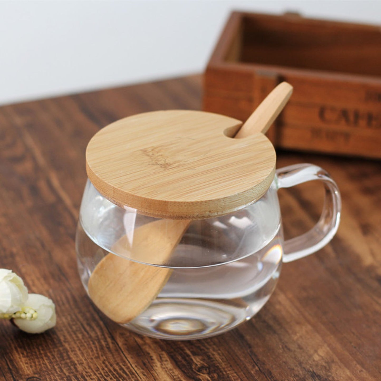 Borosilicate Glass Teacup w/ bamboo lid & spoon 10oz Coffee & Tea Cups The Grateful Tea Co.