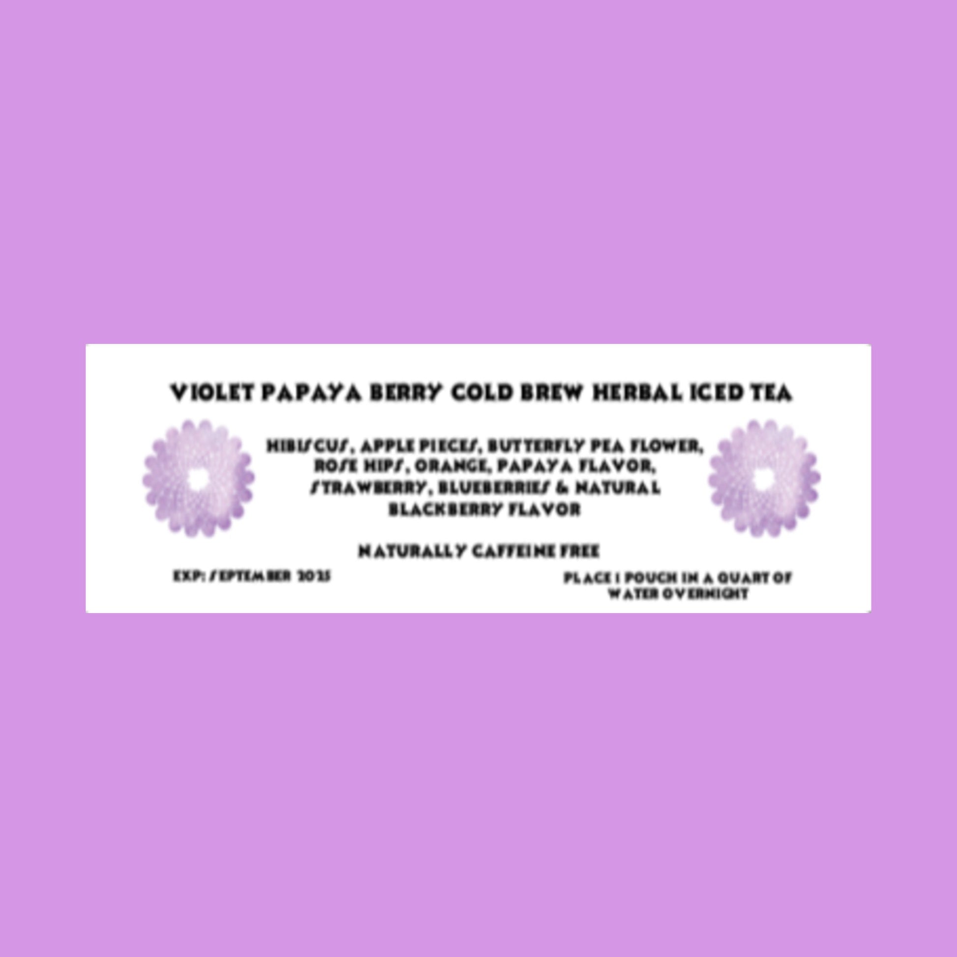 Violet Papaya & Berry Herbal Iced Tea Bags, available in quantities of 1, 6 or 12 quart size pouches Iced Tea The Grateful Tea Co.