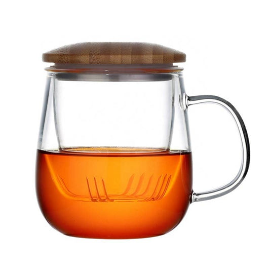 Glass Teacup With Infuser & Bamboo Lid (15oz.)